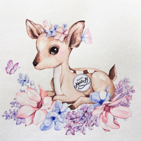 Олененок акварель