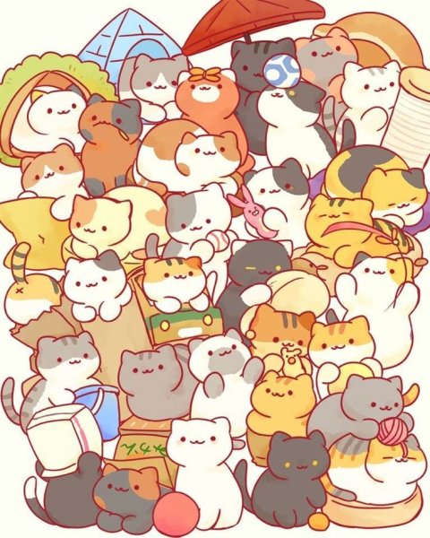 Много нарисованных кошек