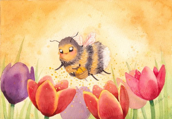 Пчелы акварелью милые