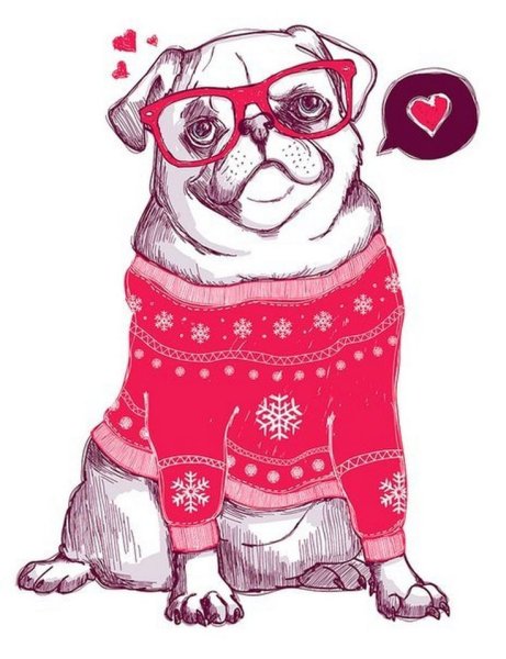 Милые рисунки мопсов