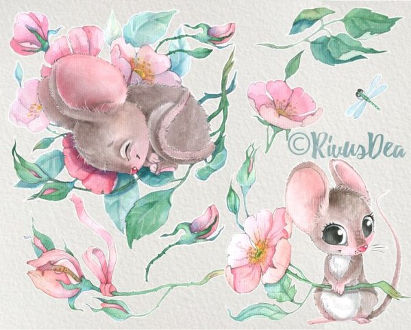 Мышь акварель