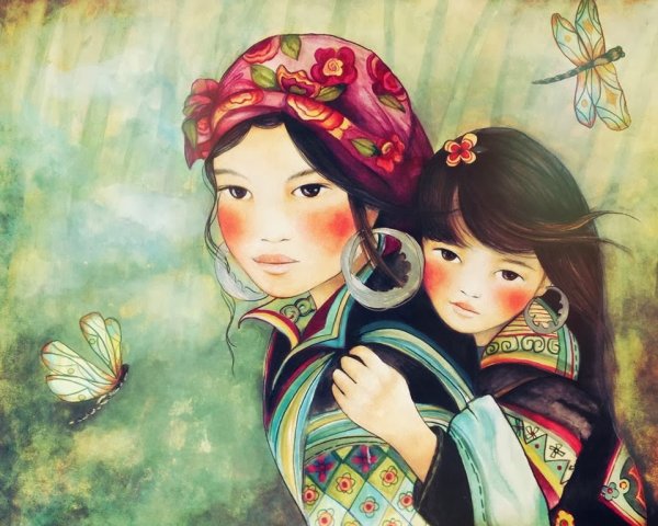 Японская живопись девушки