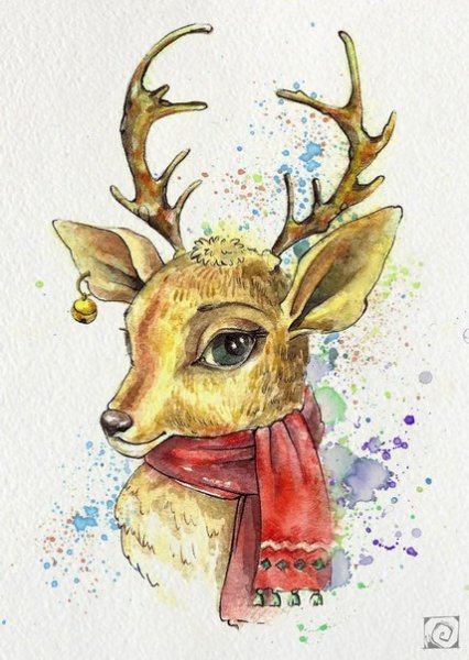 Олень цветными карандашами