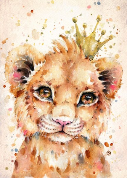 Лев акварелью