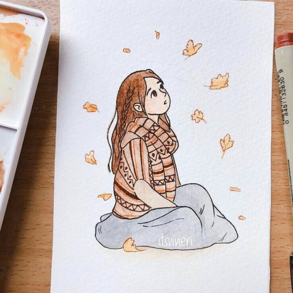 Лёгкие милые девочки в скетчбук