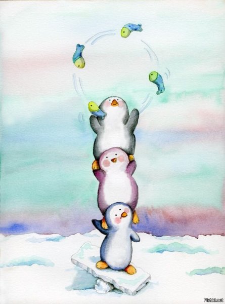 Пингвин акварелью