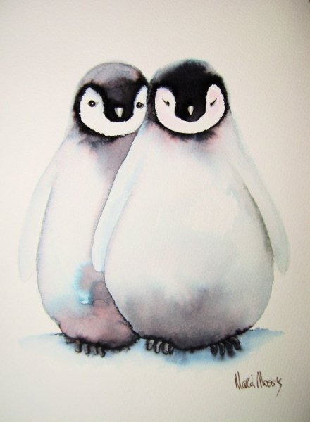 Пингвиненок акварелью