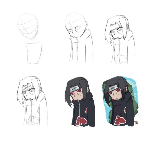 Итачи этапы рисование