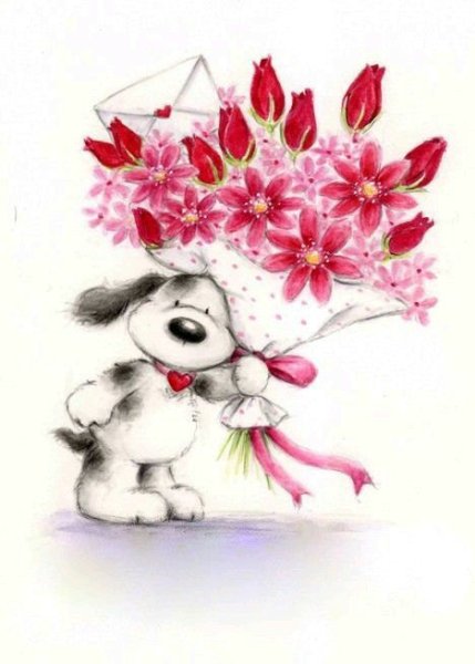 Милый зверек с цветами рисунок