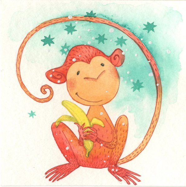 Обезьянка акварель
