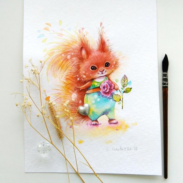 Бельчонок акварель