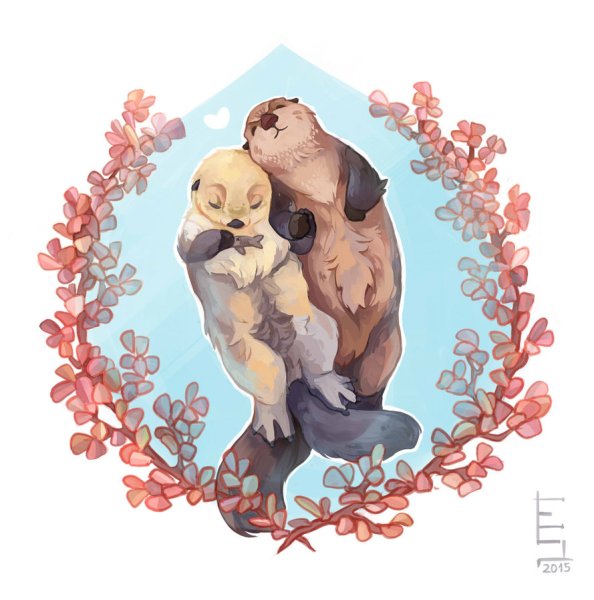 Милые выдры арт