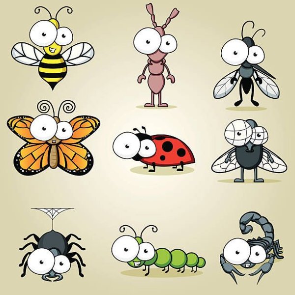 Смешные мультяшные насекомые