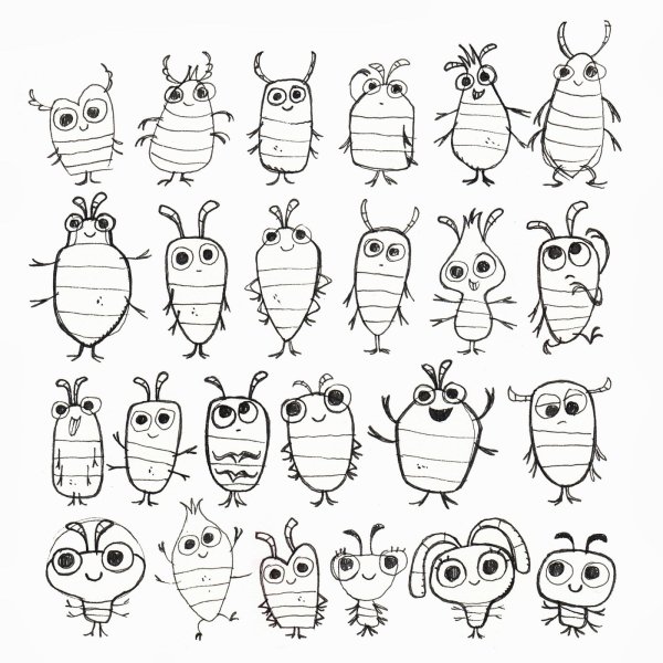 Раскраска дудл насекомые