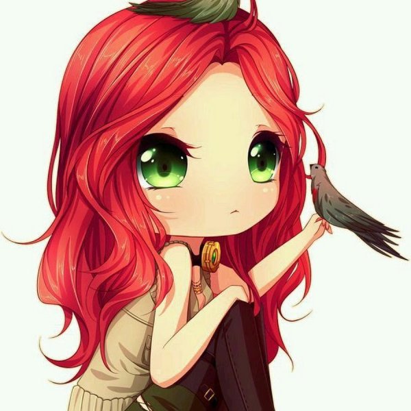 Девочка с зелеными волосами и красными глазами