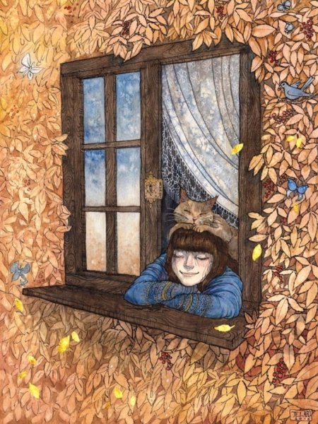 Нарисованное окно на стене в кухне