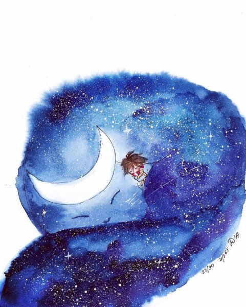 Рисунки акварелью ночь