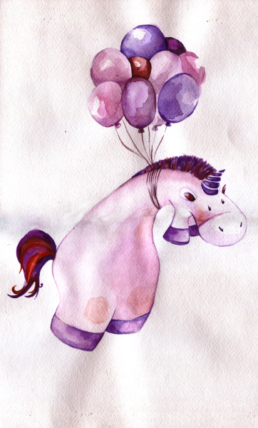 Единорожка акварель