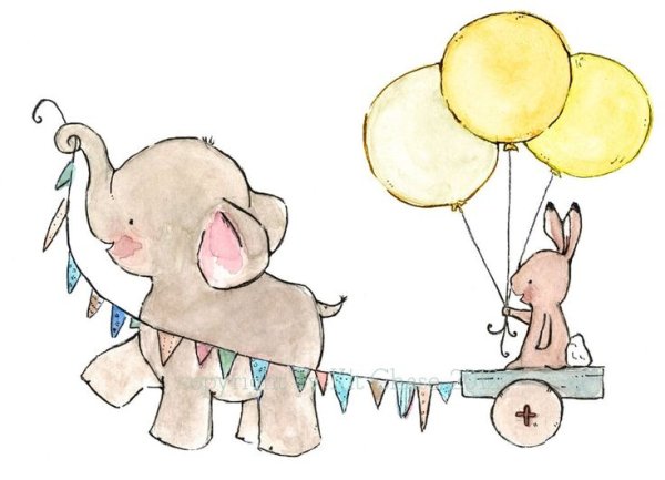 Слоник с шариками акварель