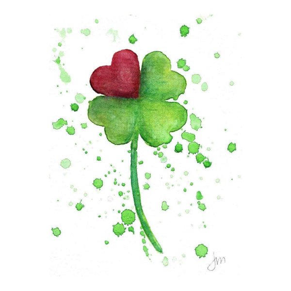 Тату Клевер четырехлистный акварель