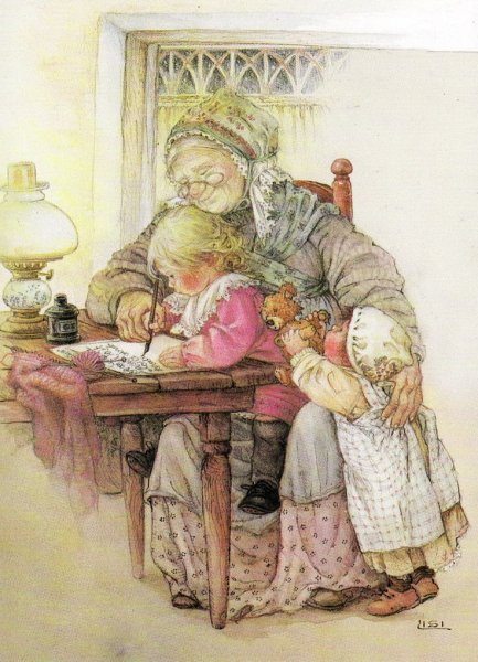 Бабушка и внуки иллюстрации