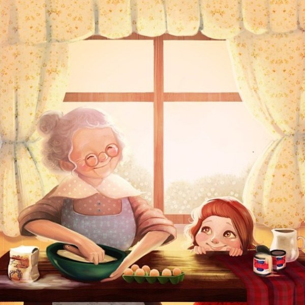 Бабушка и внуки иллюстрации