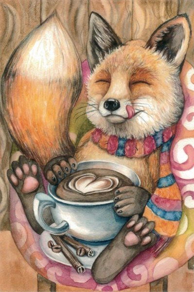 Лиса с чашкой чая
