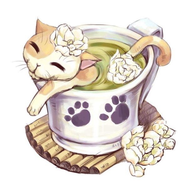 Кот в чашке арт