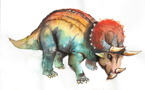 Трицератопс акварель