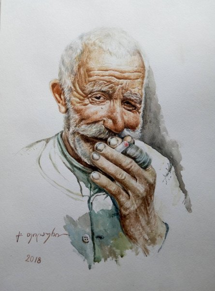 Портреты Стариков акварелью