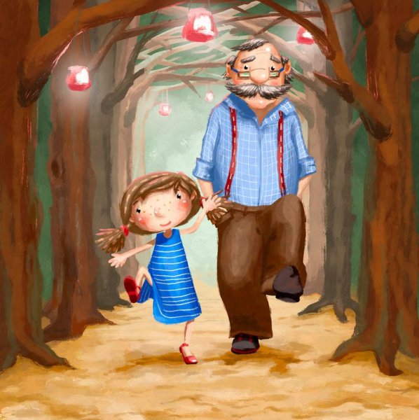 Дедушка и внучка иллюстрации