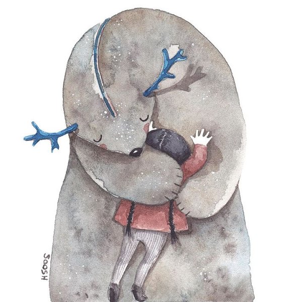 Обнимашки акварель