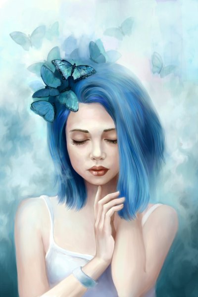 Девушка с голубыми волосами арт