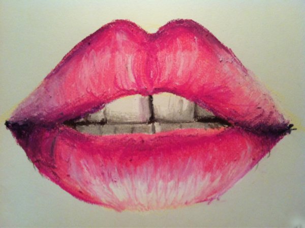 Губы цветными карандашами