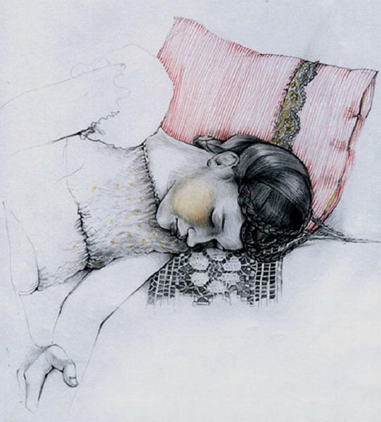 Спящая девочка акварель