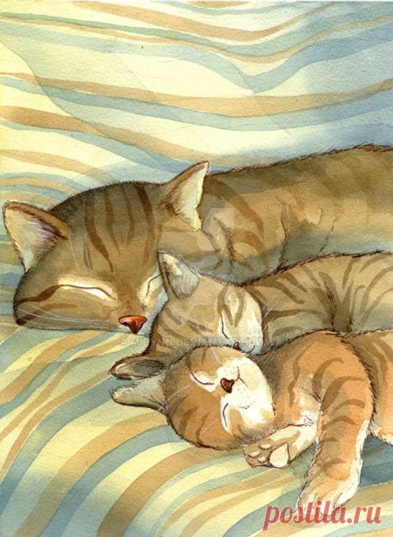 Кошка с котятами арт