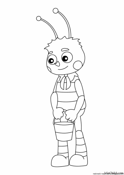 Раскраска Лунтик и Кузя и пчелёнок