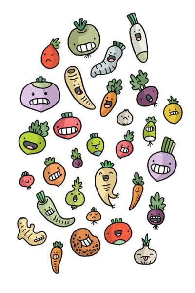 Милые овощи и фрукты