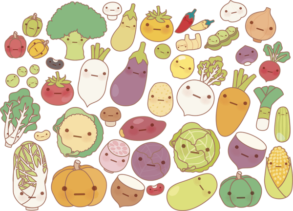 Кавайная еда овощи и фрукты