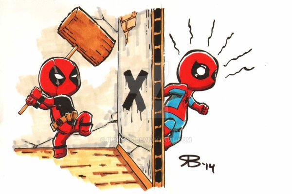 Мультяшный человек паук и Дэдпул