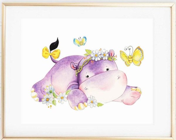 Бегемотик акварель