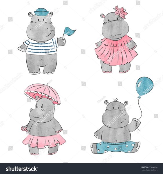 Милый Бегемотик для срисовки