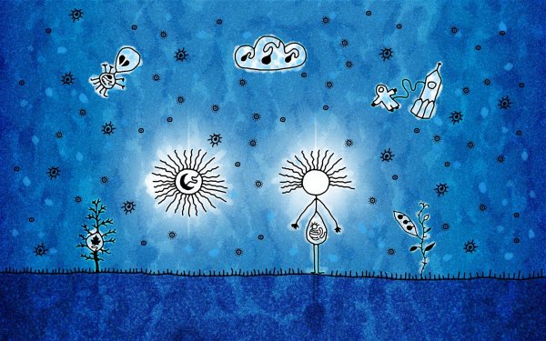 Рисунки на голубом фоне