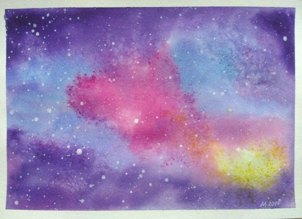 Космическое небо акварелью