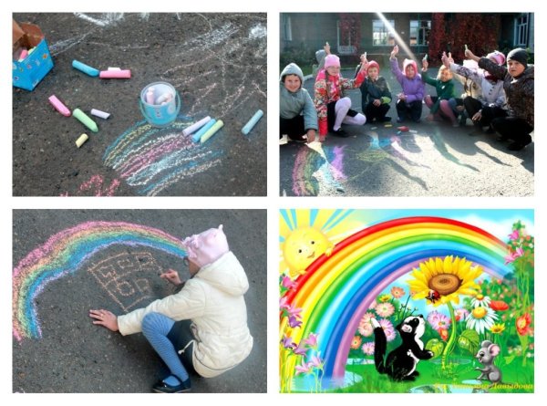 Рисунки на асфальте мелками Радуга