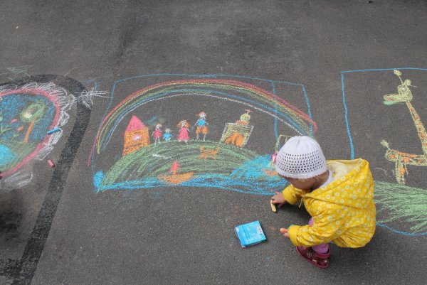 Рисунки цветными мелками на асфальте
