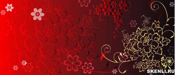 Цветочный орнамент на бордовом фоне