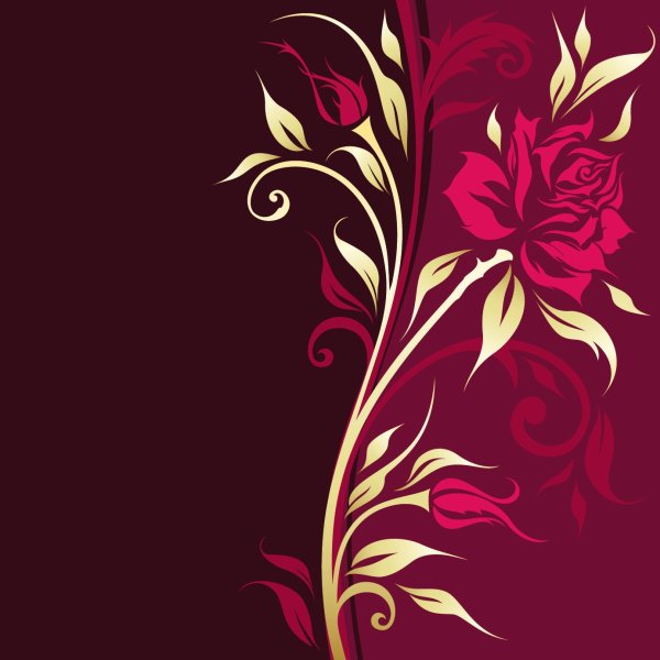 Цветочный орнамент на бордовом фоне