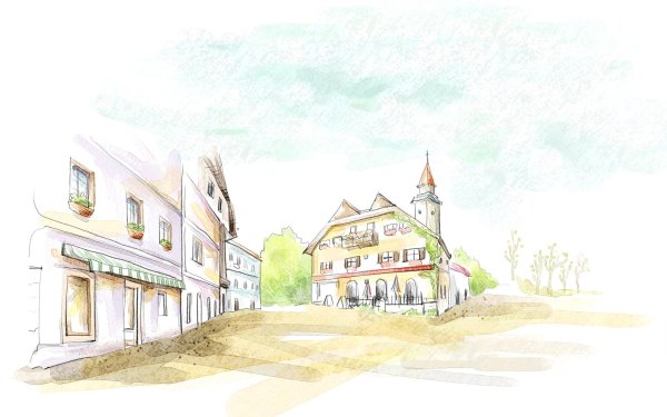 Городской пейзаж цветными карандашами