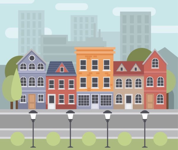 Мультяшная улица с домами